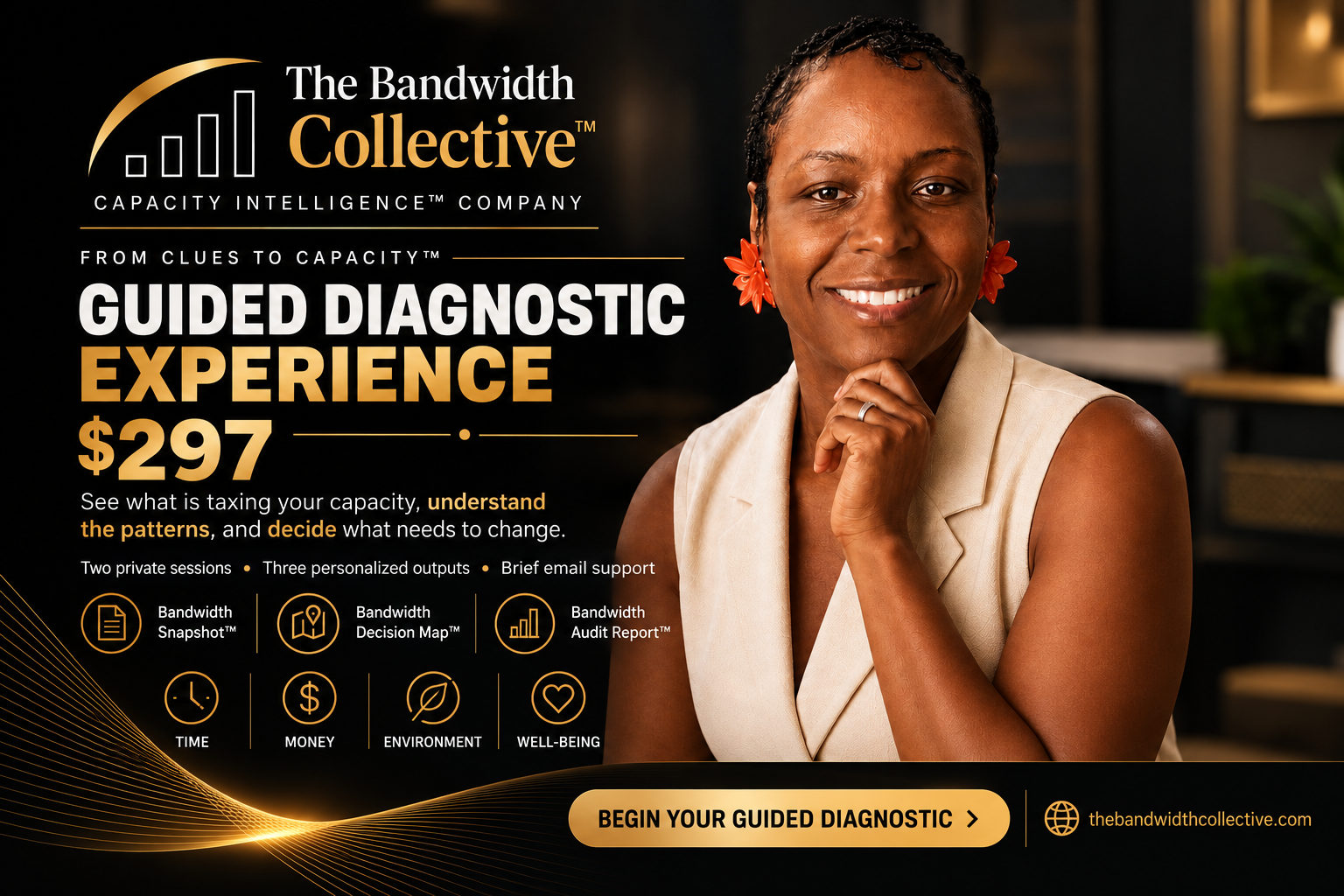 From Clues to Capacity™ Guided Diagnostic Experience, $297: two private sessions, three personalized outputs, brief email support